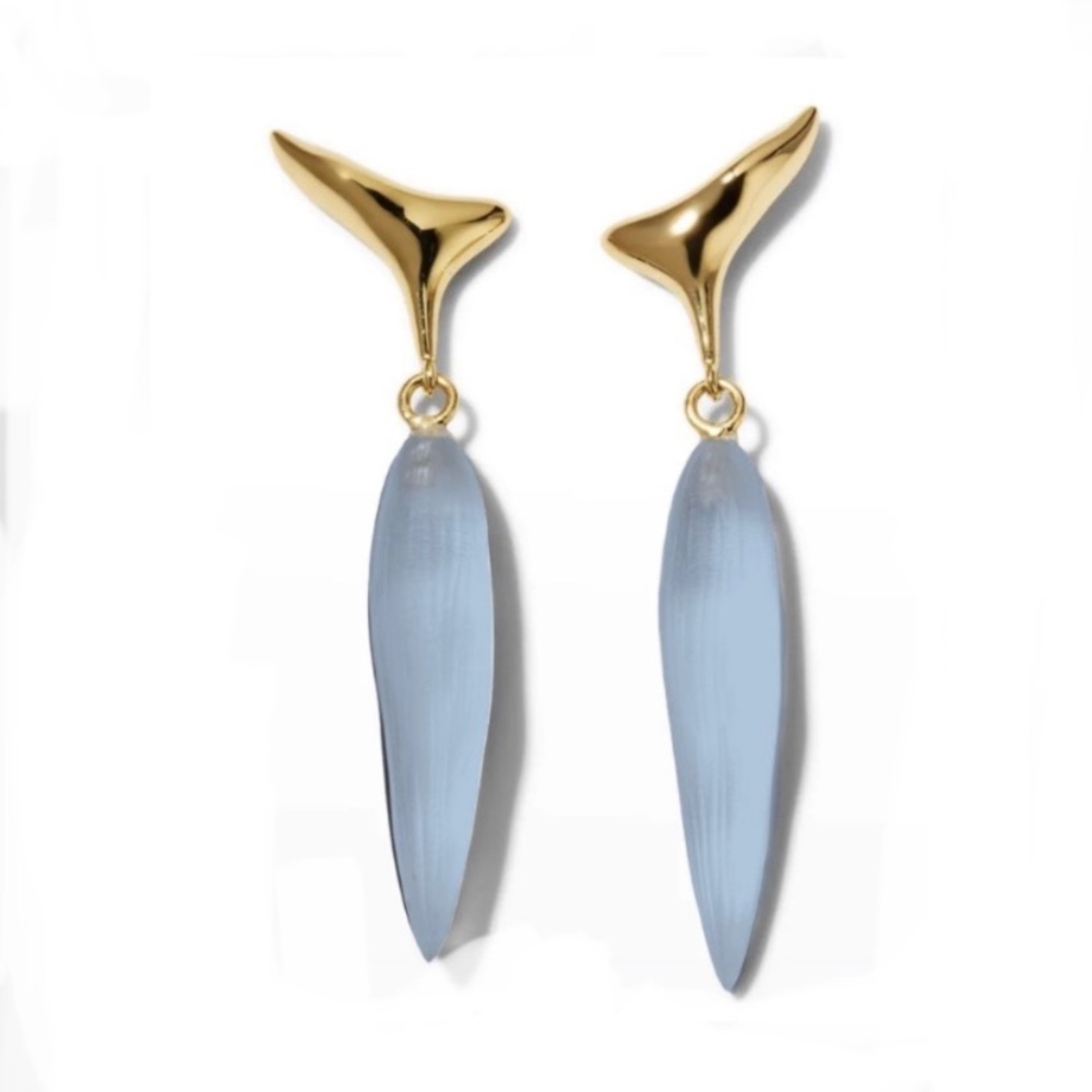 ALEXIS BITTAR • NEW Blue Grey Lucite Molten Gold Metal Spear Drop Post Earrings - Picture 3 of 13